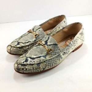 Sam Elderman Loraine Horsebit Loafer Grey Snakeskin Leather Metallic Womans 6.5.